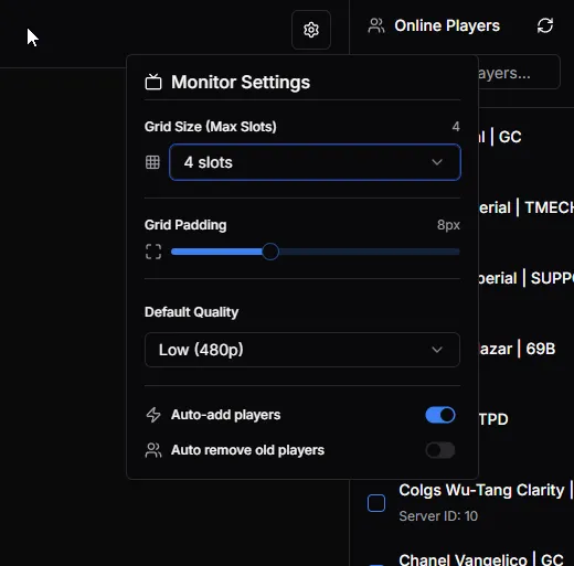 Monitor Settings panel
