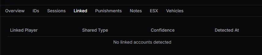 Player linked accounts tab