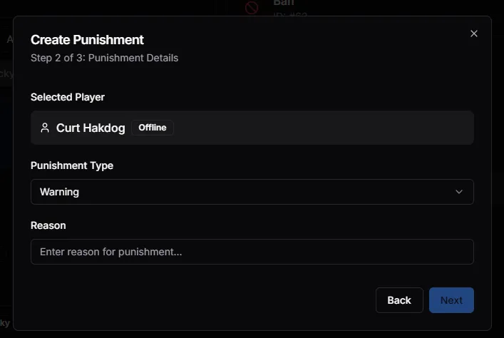 Setting punishment type and reason