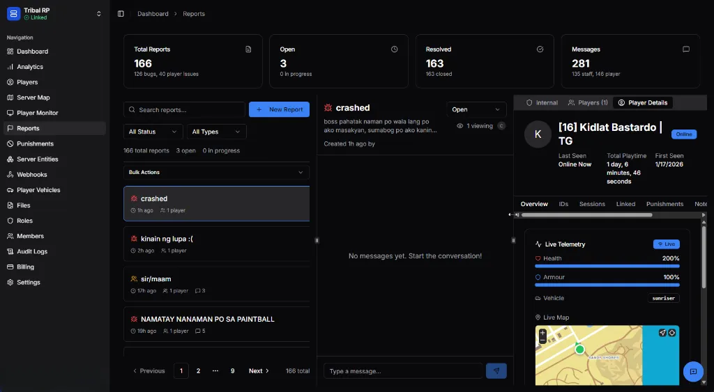 Player details panel in report view